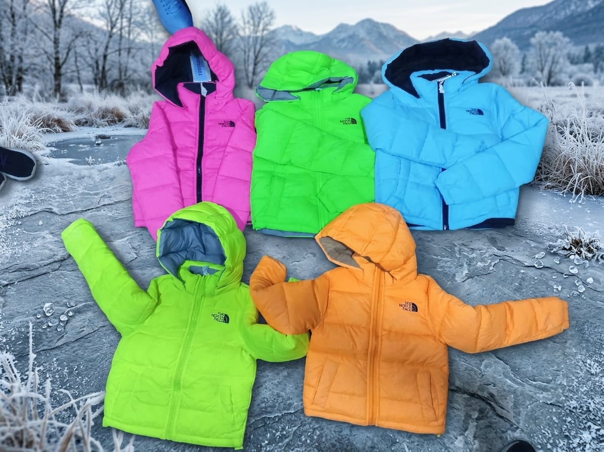 Chamarras infantiles acolchadas de colores rosa, verde, azul y naranja